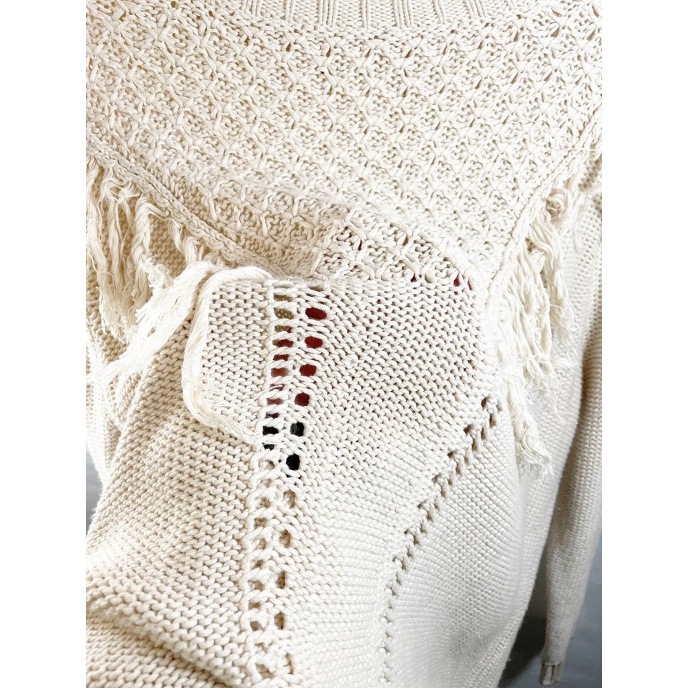 Chelsea and Violet Fringe Cream Knit Pullover Sweater Size L - Picture 2 of 7